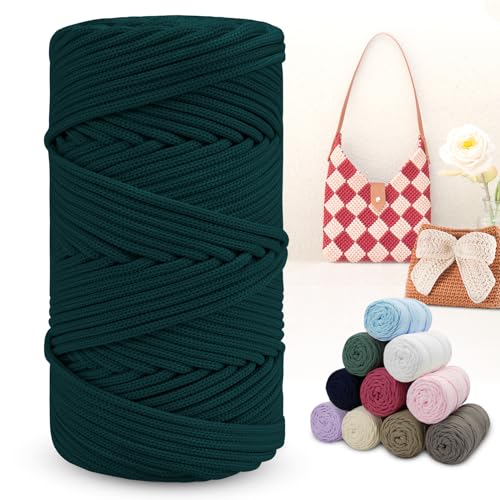 LEREATI Polyester Garn 150m Makramee Garn 4mm Geflochten Polyester-Seil Farbig Häkelgarn, Polyester Macrame Cord 4mm für Häkeltasche Umhängetasche Handtasche Geschenk Strickwaren (Dunkelgrün) von LEREATI