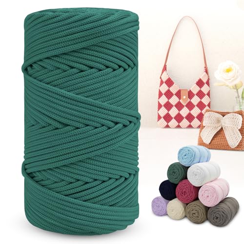 LEREATI Polyester Garn 150m Makramee Garn 4mm Geflochten Polyester-Seil Farbig Häkelgarn, Polyester Macrame Cord 4mm für Häkeltasche Umhängetasche Handtasche Geschenk Strickwaren (Grau-Grün) von LEREATI