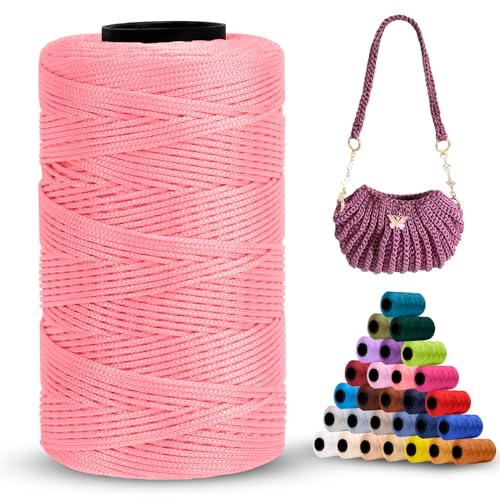 LEREATI Polyester Garn 1mm x 230m Makramee Garn 1mm Baumwollgarn Polyester Macrame Cord Polyester-Seil Baumwollkordel für Handtasche, Umhängetasche, Häkeltasche, Strickwaren (Aprikosenrosa) von LEREATI