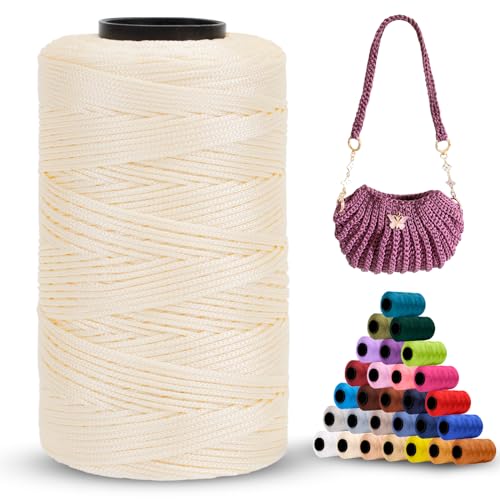 LEREATI Polyester Garn 1mm x 230m Makramee Garn 1mm Baumwollgarn Polyester Macrame Cord Polyester-Seil Baumwollkordel für Handtasche, Umhängetasche, Häkeltasche, Strickwaren (Beige) von LEREATI