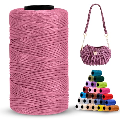 LEREATI Polyester Garn 1mm x 230m Makramee Garn 1mm Baumwollgarn Polyester Macrame Cord Polyester-Seil Baumwollkordel für Handtasche, Umhängetasche, Häkeltasche, Strickwaren (Bohnensand) von LEREATI