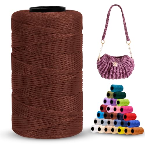 LEREATI Polyester Garn 1mm x 230m Makramee Garn 1mm Baumwollgarn Polyester Macrame Cord Polyester-Seil Baumwollkordel für Handtasche, Umhängetasche, Häkeltasche, Strickwaren (Dunkel Kaffee) von LEREATI