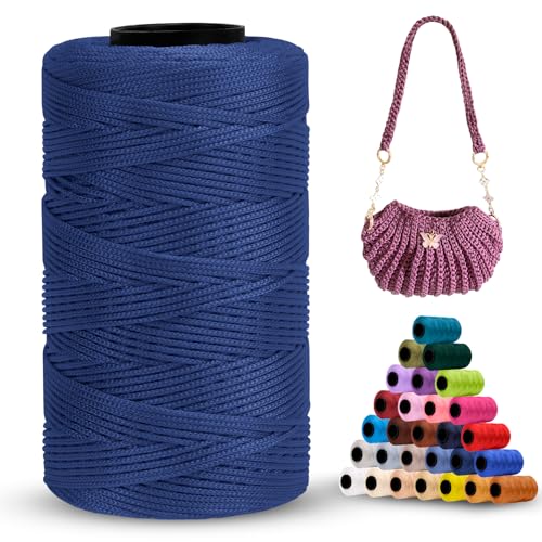 LEREATI Polyester Garn 1mm x 230m Makramee Garn 1mm Baumwollgarn Polyester Macrame Cord Polyester-Seil Baumwollkordel für Handtasche, Umhängetasche, Häkeltasche, Strickwaren (Dunstblau) von LEREATI