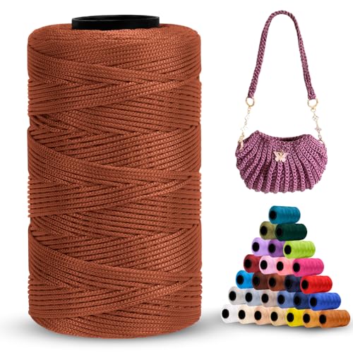 LEREATI Polyester Garn 1mm x 230m Makramee Garn 1mm Baumwollgarn Polyester Macrame Cord Polyester-Seil Baumwollkordel für Handtasche, Umhängetasche, Häkeltasche, Strickwaren (Helles Kaffee) von LEREATI