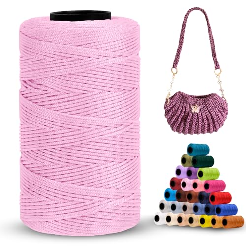 LEREATI Polyester Garn 1mm x 230m Makramee Garn 1mm Baumwollgarn Polyester Macrame Cord Polyester-Seil Baumwollkordel für Handtasche, Umhängetasche, Häkeltasche, Strickwaren (Helles Rosa) von LEREATI