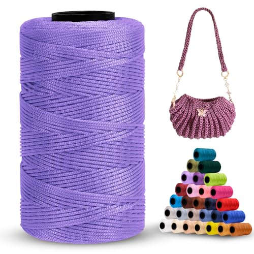 LEREATI Polyester Garn 1mm x 230m Makramee Garn 1mm Baumwollgarn Polyester Macrame Cord Polyester-Seil Baumwollkordel für Handtasche, Umhängetasche, Häkeltasche, Strickwaren (Helles Violett) von LEREATI