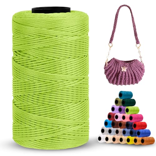 LEREATI Polyester Garn 1mm x 230m Makramee Garn 1mm Baumwollgarn Polyester Macrame Cord Polyester-Seil Baumwollkordel für Handtasche, Umhängetasche, Häkeltasche, Strickwaren (Herbstgrün) von LEREATI