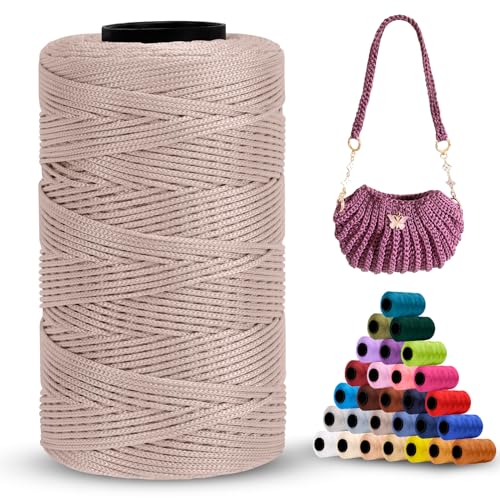 LEREATI Polyester Garn 1mm x 230m Makramee Garn 1mm Baumwollgarn Polyester Macrame Cord Polyester-Seil Baumwollkordel für Handtasche, Umhängetasche, Häkeltasche, Strickwaren (Kamel) von LEREATI