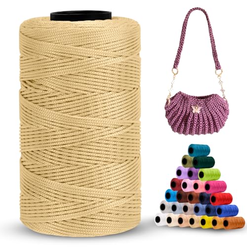 LEREATI Polyester Garn 1mm x 230m Makramee Garn 1mm Baumwollgarn Polyester Macrame Cord Polyester-Seil Baumwollkordel für Handtasche, Umhängetasche, Häkeltasche, Strickwaren (Khaki) von LEREATI