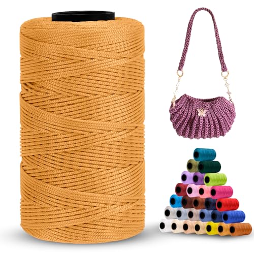 LEREATI Polyester Garn 1mm x 230m Makramee Garn 1mm Baumwollgarn Polyester Macrame Cord Polyester-Seil Baumwollkordel für Handtasche, Umhängetasche, Häkeltasche, Strickwaren (Khaki-Gelb) von LEREATI