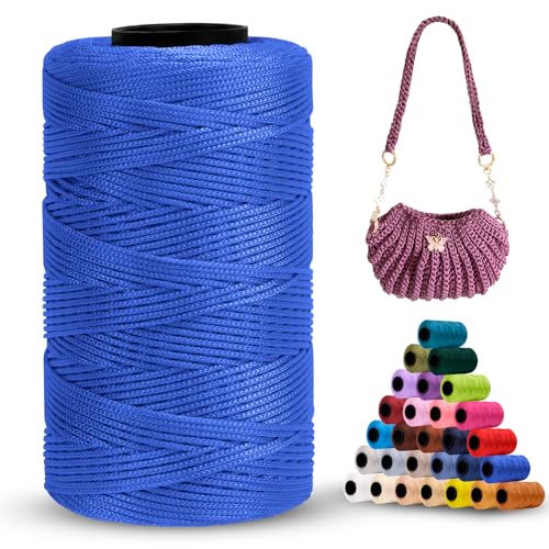 LEREATI Polyester Garn 1mm x 230m Makramee Garn 1mm Baumwollgarn Polyester Macrame Cord Polyester-Seil Baumwollkordel für Handtasche, Umhängetasche, Häkeltasche, Strickwaren (Königsblau) von LEREATI