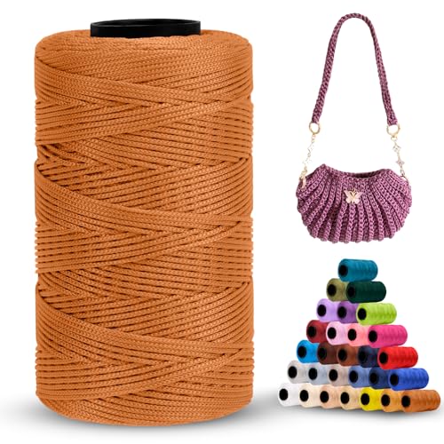 LEREATI Polyester Garn 1mm x 230m Makramee Garn 1mm Baumwollgarn Polyester Macrame Cord Polyester-Seil Baumwollkordel für Handtasche, Umhängetasche, Häkeltasche, Strickwaren (Milch Kaffee) von LEREATI