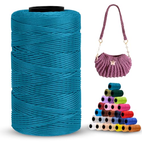 LEREATI Polyester Garn 1mm x 230m Makramee Garn 1mm Baumwollgarn Polyester Macrame Cord Polyester-Seil Baumwollkordel für Handtasche, Umhängetasche, Häkeltasche, Strickwaren (Pfauengrün) von LEREATI