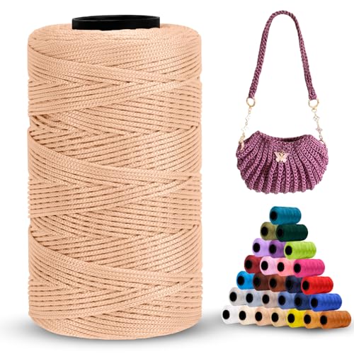 LEREATI Polyester Garn 1mm x 230m Makramee Garn 1mm Baumwollgarn Polyester Macrame Cord Polyester-Seil Baumwollkordel für Handtasche, Umhängetasche, Häkeltasche, Strickwaren (Rosa Kaffee) von LEREATI