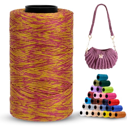 LEREATI Polyester Garn 1mm x 230m Makramee Garn 1mm Baumwollgarn Polyester Macrame Cord Polyester-Seil Baumwollkordel für Handtasche, Umhängetasche, Häkeltasche, Strickwaren (Rot-Gelb) von LEREATI