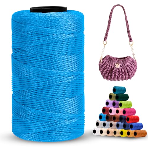 LEREATI Polyester Garn 1mm x 230m Makramee Garn 1mm Baumwollgarn Polyester Macrame Cord Polyester-Seil Baumwollkordel für Handtasche, Umhängetasche, Häkeltasche, Strickwaren (Saphirblau) von LEREATI