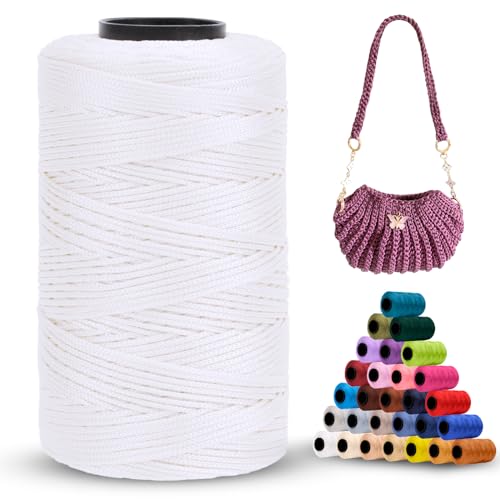 LEREATI Polyester Garn 1mm x 230m Makramee Garn 1mm Baumwollgarn Polyester Macrame Cord Polyester-Seil Baumwollkordel für Handtasche, Umhängetasche, Häkeltasche, Strickwaren (Weiß) von LEREATI