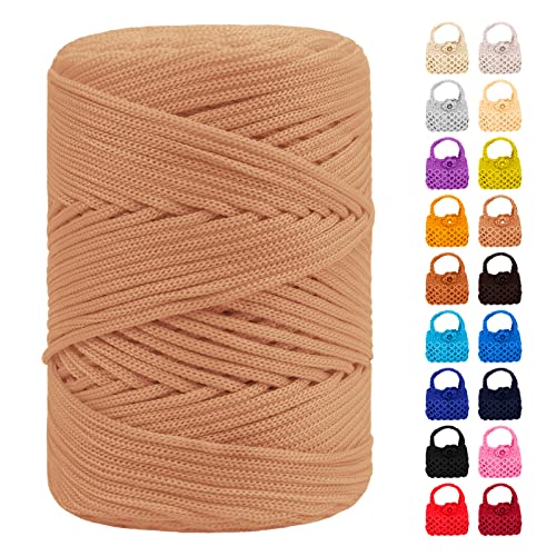 LEREATI Polyester Garn 3mm x 170m, Makramee Garn 3mm Geflochten Makramee Schnur Bunt, Macrame Cord 3mm Farbig für Geschenk, Häkeltasche, Umhängetasche, Platzteller, Wohndekorationen (Helles Khaki) von LEREATI