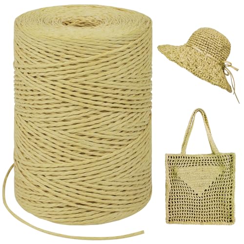 LEREATI Raffia Garn zum Häkeln, Bastband Natur 1.5mm x 300m Papiergarn Geschenkbänder, Bändchengarn zum Häkeln, Papierdraht zum Häkeltaschen, Körbe, Hüte, Geschenkverpackung (Braun) von LEREATI