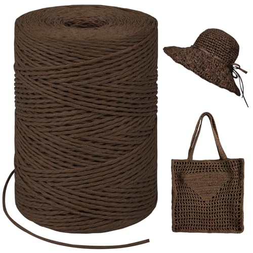 LEREATI Raffia Garn zum Häkeln, Bastband Natur 1.5mm x 300m Papiergarn Geschenkbänder, Bändchengarn zum Häkeln, Papierdraht zum Häkeltaschen, Körbe, Hüte, Geschenkverpackung (Dunkel Kaffee) von LEREATI