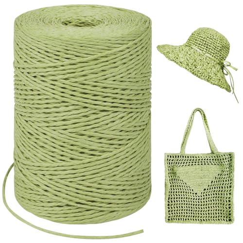 LEREATI Raffia Garn zum Häkeln, Bastband Natur 1.5mm x 300m Papiergarn Geschenkbänder, Bändchengarn zum Häkeln, Papierdraht zum Häkeltaschen, Körbe, Hüte, Geschenkverpackung (Fruchtgrün) von LEREATI