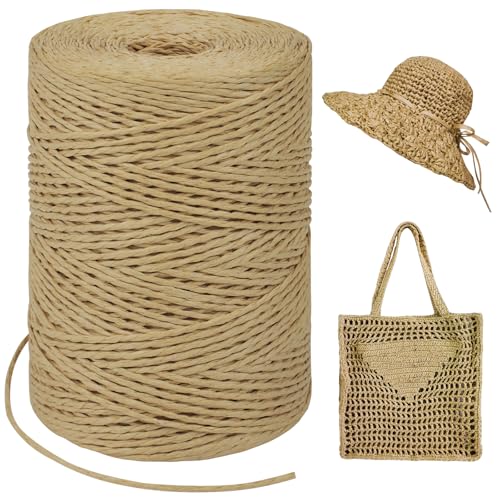 LEREATI Raffia Garn zum Häkeln, Bastband Natur 1.5mm x 300m Papiergarn Geschenkbänder, Bändchengarn zum Häkeln, Papierdraht zum Häkeltaschen, Körbe, Hüte, Geschenkverpackung (Helles Kaffee) von LEREATI