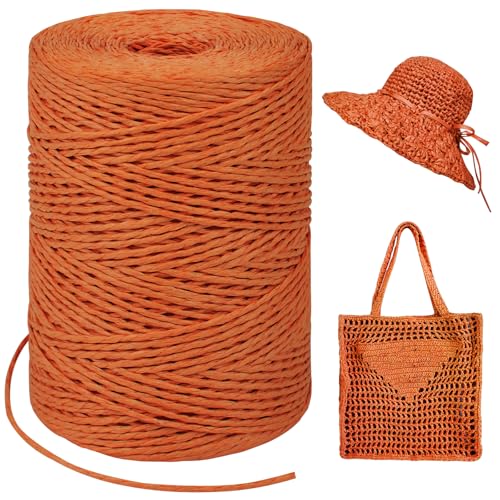 LEREATI Raffia Garn zum Häkeln, Bastband Natur 1.5mm x 300m Papiergarn Geschenkbänder, Bändchengarn zum Häkeln, Papierdraht zum Häkeltaschen, Körbe, Hüte, Geschenkverpackung (Orangerot) von LEREATI