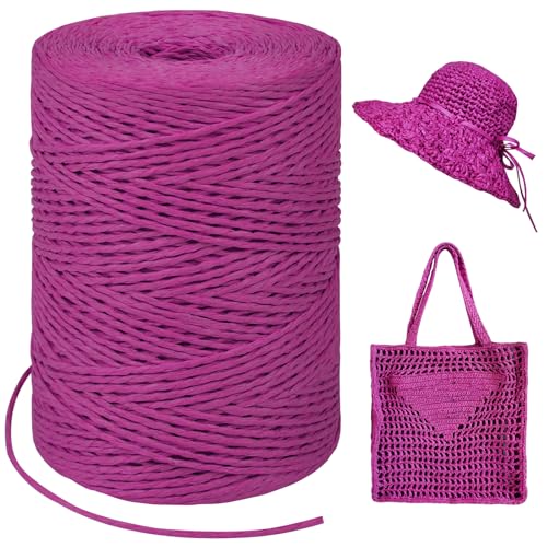 LEREATI Raffia Garn zum Häkeln, Bastband Natur 1.5mm x 300m Papiergarn Geschenkbänder, Bändchengarn zum Häkeln, Papierdraht zum Häkeltaschen, Körbe, Hüte, Geschenkverpackung (Rosenrot) von LEREATI