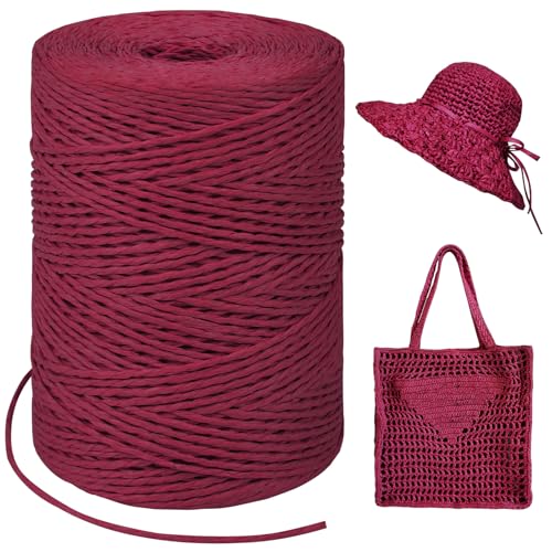 LEREATI Raffia Garn zum Häkeln, Bastband Natur 1.5mm x 300m Papiergarn Geschenkbänder, Bändchengarn zum Häkeln, Papierdraht zum Häkeltaschen, Körbe, Hüte, Geschenkverpackung (Rot) von LEREATI