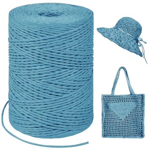 LEREATI Raffia Garn zum Häkeln, Bastband Natur 1.5mm x 300m Papiergarn Geschenkbänder, Bändchengarn zum Häkeln, Papierdraht zum Häkeltaschen, Körbe, Hüte, Geschenkverpackung (Seeblau) von LEREATI