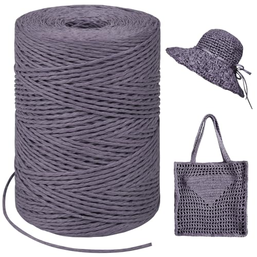 LEREATI Raffia Garn zum Häkeln, Bastband Natur 1.5mm x 300m Papiergarn Geschenkbänder, Bändchengarn zum Häkeln, Papierdraht zum Häkeltaschen, Körbe, Hüte, Geschenkverpackung (Tiefes Violett) von LEREATI