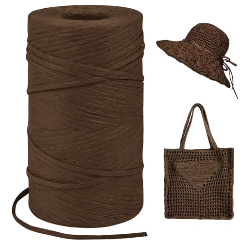 LEREATI Raffia Garn zum Häkeln, Bastband Natur 3mm x 300m Papiergarn Geschenkbänder, Bändchengarn zum Häkeln, Papierdraht zum Häkeltaschen, Körbe, Hüte, Geschenkverpackung (Dunkel Kaffee) von LEREATI