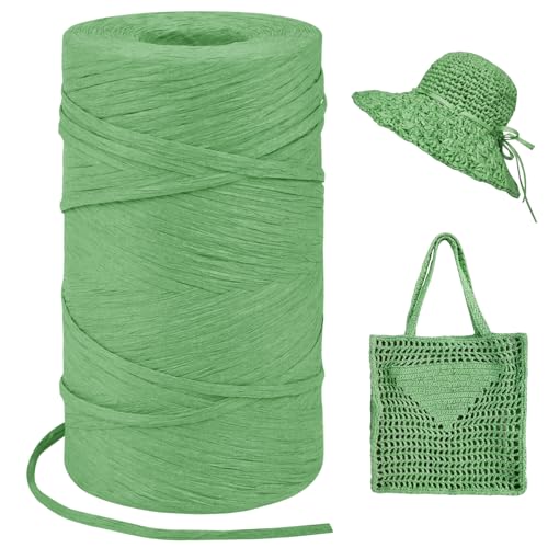 LEREATI Raffia Garn zum Häkeln, Bastband Natur 3mm x 300m Papiergarn Geschenkbänder, Bändchengarn zum Häkeln, Papierdraht zum Häkeltaschen, Körbe, Hüte, Geschenkverpackung (Dunkelgrün) von LEREATI