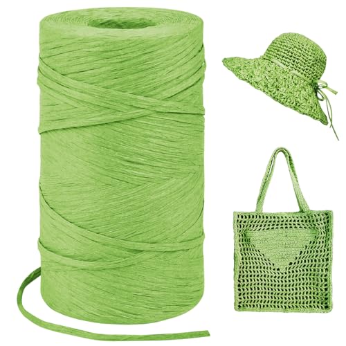 LEREATI Raffia Garn zum Häkeln, Bastband Natur 3mm x 300m Papiergarn Geschenkbänder, Bändchengarn zum Häkeln, Papierdraht zum Häkeltaschen, Körbe, Hüte, Geschenkverpackung (Grasgrün) von LEREATI