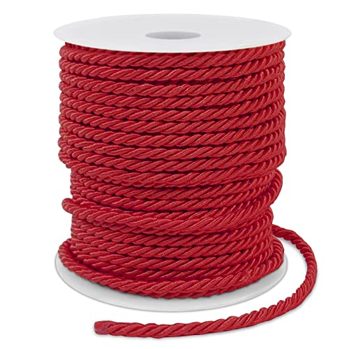 LEREATI Rot Polyester Kordel 3mm x 25m, 3-lagige Weiches Bastelseil Satin-Kordel-Besatz Dekorative gedrehte Makramee Schnur für DIY Handwerk Vorhang Krawatte Ehre Cord Geschenk Taschen von LEREATI