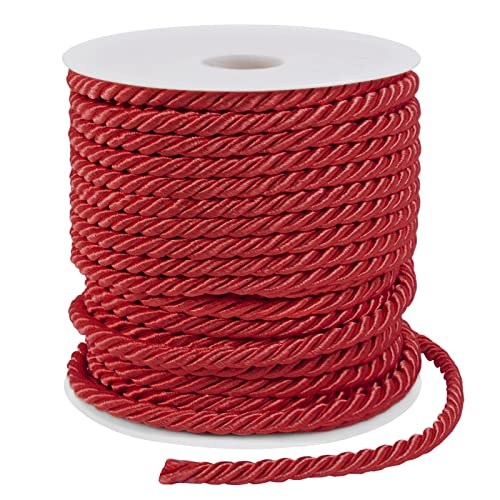 LEREATI Rot Polyester Kordel 5mm x 25m, 3-lagige Weiches Bastelseil Satin-Kordel-Besatz Dekorative gedrehte Makramee Schnur für DIY Handwerk Vorhang Krawatte Ehre Cord Geschenk Taschen von LEREATI