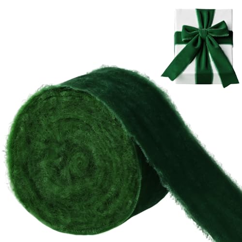 LEREATI Samt Geschenkband Grün Chiffonband 5cm x 5.5m Samtband Breit Vintage Stoffband, Samt Schleifenband für Schleifen, Geburtstag, Geschenk, Hochzeitsdekoration von LEREATI