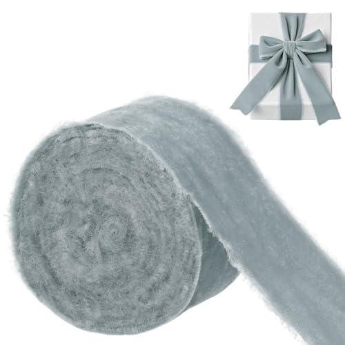 LEREATI Samt Geschenkband Helles Graugrün Chiffonband 4cm x 5.5m Samtband Breit Vintage Stoffband, Samt Schleifenband für Schleifen, Geburtstag, Geschenk, Hochzeitsdekoration von LEREATI