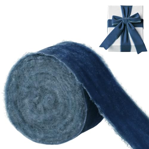 LEREATI Samt Geschenkband Marineblau Chiffonband 4cm x 5.5m Samtband Breit Vintage Stoffband, Samt Schleifenband für Schleifen, Geburtstag, Geschenk, Hochzeitsdekoration von LEREATI