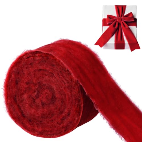 LEREATI Samt Geschenkband Rot Chiffonband 4cm x 5.5m Samtband Breit Vintage Stoffband, Samt Schleifenband für Schleifen, Geburtstag, Geschenk, Hochzeitsdekoration von LEREATI