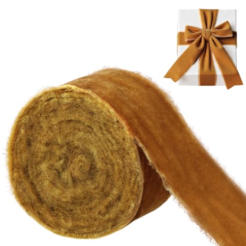 LEREATI Samt Geschenkband Zimtgelb Chiffonband 5cm x 5.5m Samtband Breit Vintage Stoffband, Samt Schleifenband für Schleifen, Geburtstag, Geschenk, Hochzeitsdekoration von LEREATI