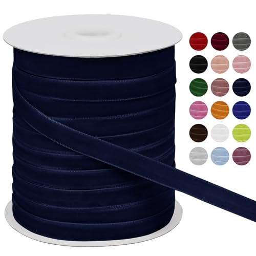 LEREATI Samtband Dunkelblau 10mm x 45m Geschenkband Samt Band Breit, Velvet Ribbon Samt Schleifenband, Samtbänder für Bogen Schleifen, Strauß, Partydekoration, DIY Handwerk von LEREATI