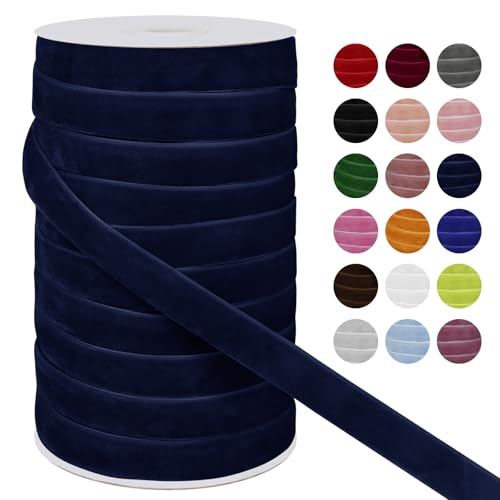 LEREATI Samtband Dunkelblau 15mm x 45m Geschenkband Samt Band Breit, Velvet Ribbon Samt Schleifenband, Samtbänder für Bogen Schleifen, Strauß, Partydekoration, DIY Handwerk von LEREATI