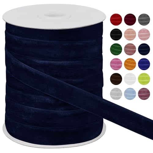 LEREATI Samtband Dunkelblau 20mm x 45m Geschenkband Samt Band Breit, Velvet Ribbon Samt Schleifenband, Samtbänder für Bogen Schleifen, Strauß, Partydekoration, DIY Handwerk von LEREATI