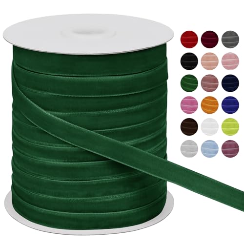 LEREATI Samtband Dunkelgrün 10mm x 45m Geschenkband Samt Band Breit, Velvet Ribbon Samt Schleifenband, Samtbänder für Bogen Schleifen, Strauß, Partydekoration, DIY Handwerk von LEREATI