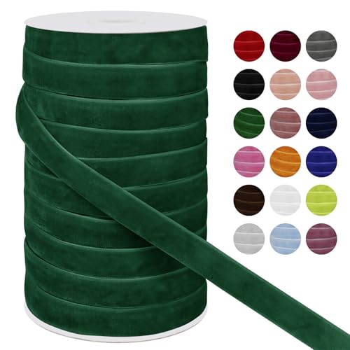 LEREATI Samtband Dunkelgrün 15mm x 45m Geschenkband Samt Band Breit, Velvet Ribbon Samt Schleifenband, Samtbänder für Bogen Schleifen, Strauß, Partydekoration, DIY Handwerk von LEREATI