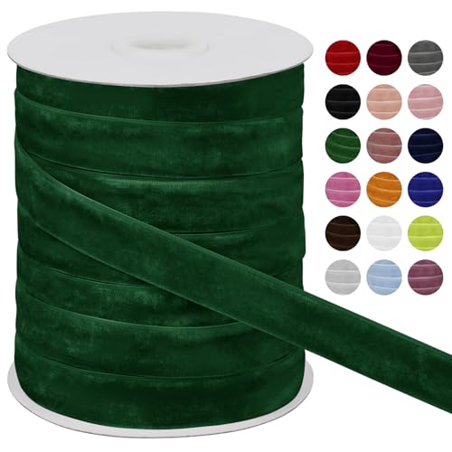 LEREATI Samtband Dunkelgrün 20mm x 45m Geschenkband Samt Band Breit, Velvet Ribbon Samt Schleifenband, Samtbänder für Bogen Schleifen, Strauß, Partydekoration, DIY Handwerk von LEREATI