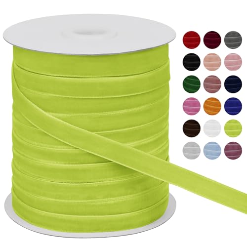 LEREATI Samtband Fruchtgrün 10mm x 45m Geschenkband Samt Band Breit, Velvet Ribbon Samt Schleifenband, Samtbänder für Bogen Schleifen, Strauß, Partydekoration, DIY Handwerk von LEREATI