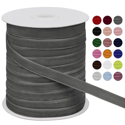 LEREATI Samtband Grau 10mm x 45m Geschenkband Samt Band Breit, Velvet Ribbon Samt Schleifenband, Samtbänder für Bogen Schleifen, Strauß, Partydekoration, DIY Handwerk von LEREATI