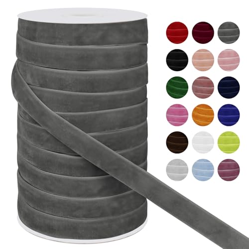 LEREATI Samtband Grau 15mm x 45m Geschenkband Samt Band Breit, Velvet Ribbon Samt Schleifenband, Samtbänder für Bogen Schleifen, Strauß, Partydekoration, DIY Handwerk von LEREATI